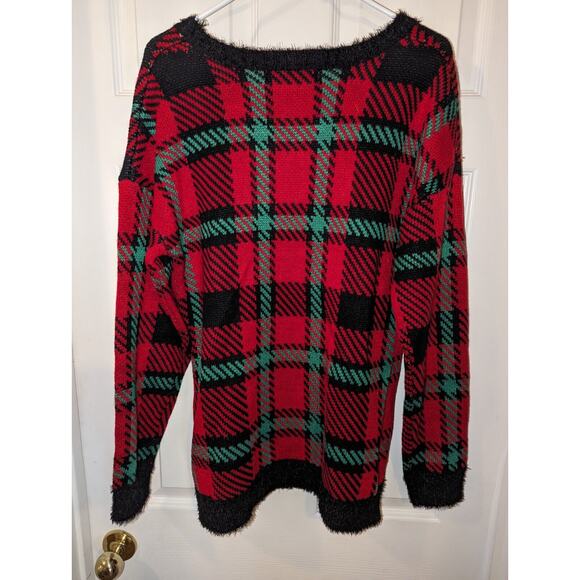 Womens Ugly Christmas Sweater 33 degrees Plaid Sequin Snowman Holiday Size Large - Picture 9 of 11